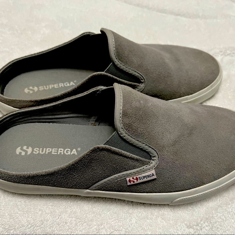 Superga gray suede slides